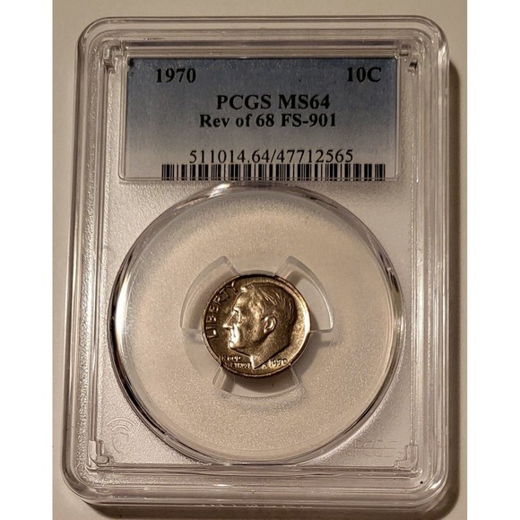 1970 Roosevelt Dime Reverse of 1968 FS-901 MS64 PCGS - Picture 1 of 4